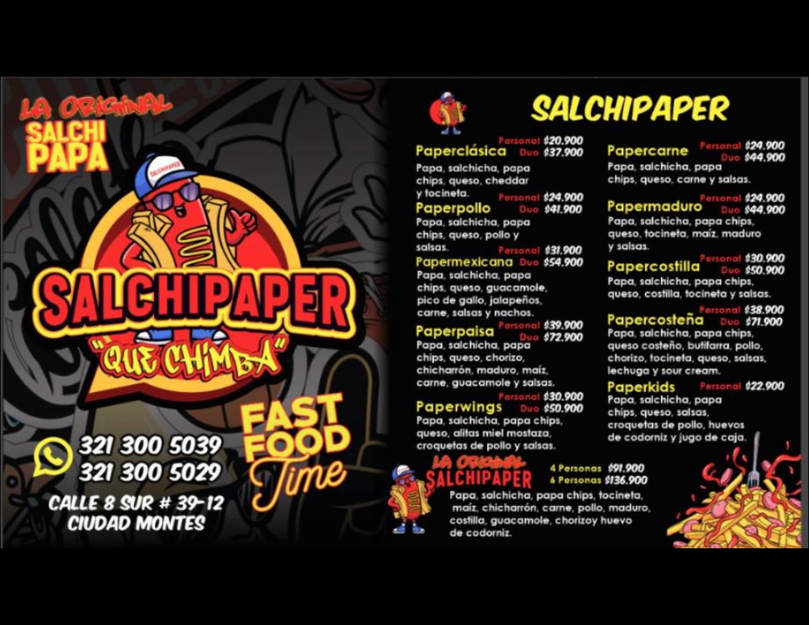 Menú Salchipaper Ciudad Montes — página 1: salchipapas, La Original y precios